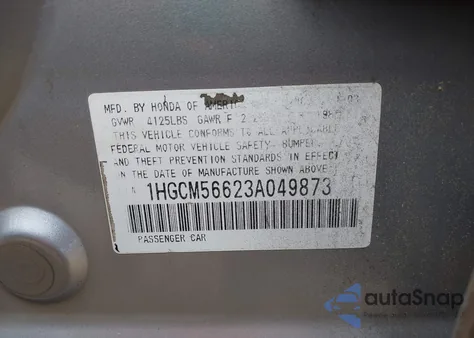 2003 Honda Accord 2.4 Ex из США, поврежденный, VIN 1HGCM56623A049873